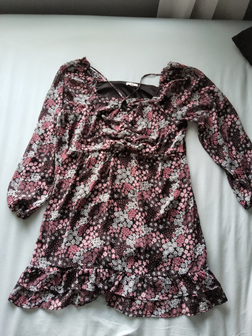 Maurices Black Floral Ruffle-Hem Dress with Pink & White Blooms